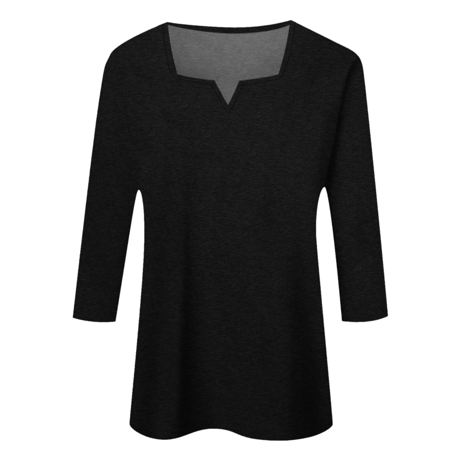 thumbnail image 4 of Top de manga 3/4 y cuello cuadrado con bloques de color para mujer: blusa elegante y casual para el verano, corte holgado, 4 of 6